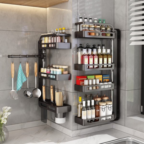 Rotating Kitchen Spice Rack Wall-Mounted Corner Spice Storage Rack Multi-Functional Multi-Tier Storage Rack
