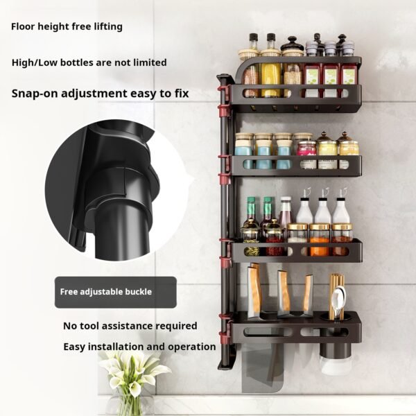 Rotating Kitchen Spice Rack Wall-Mounted Corner Spice Storage Rack Multi-Functional Multi-Tier Storage Rack - Image 3