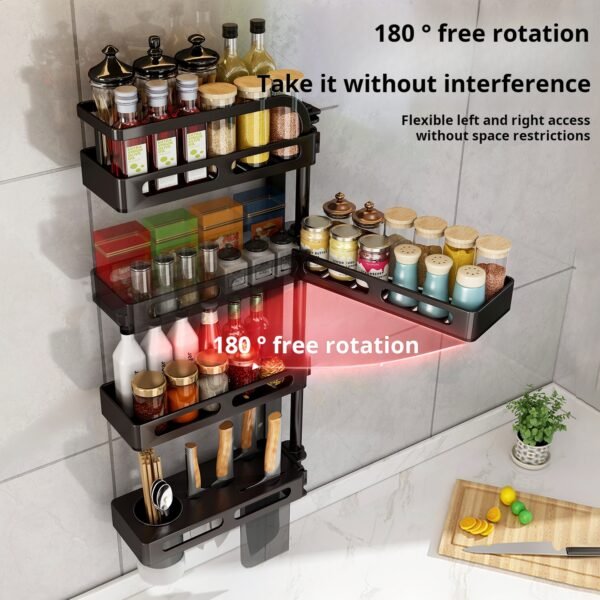 Rotating Kitchen Spice Rack Wall-Mounted Corner Spice Storage Rack Multi-Functional Multi-Tier Storage Rack - Image 4